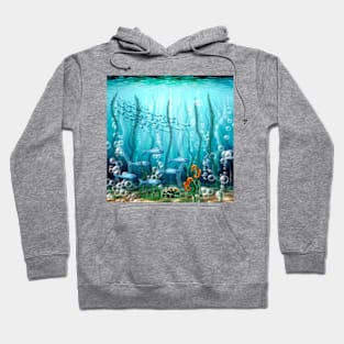 Deep Blue Sea with Fish, Seaweed and Bubbles Hoodie